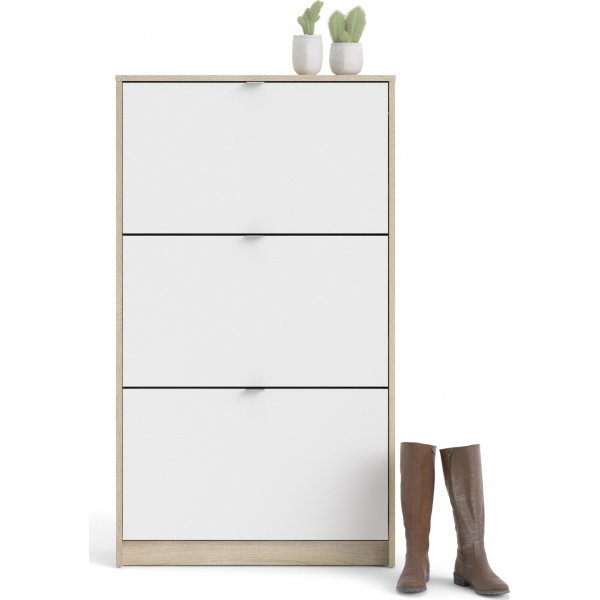 Sko dypt skoskap med 3 rom - Eik/hvit Sko dypt skoskap med 3 rom - Eik/hvit