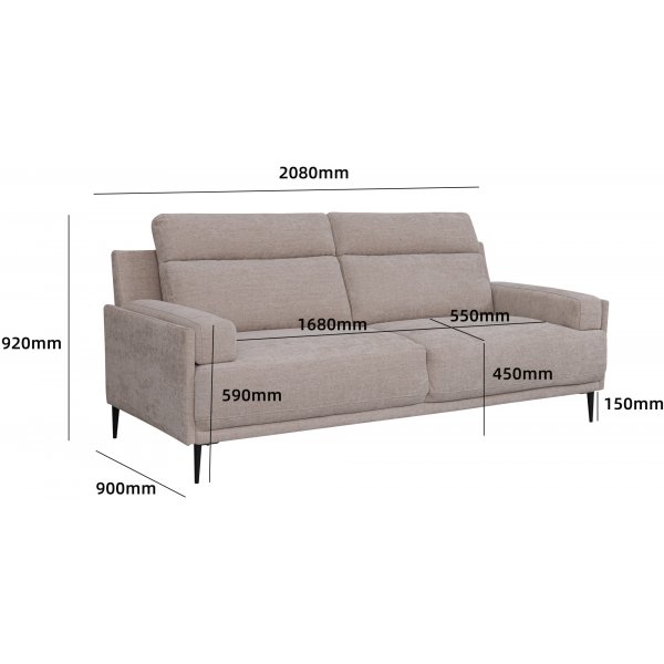 Amsterdam sofa 3-seter beige 208 cm + Mbelftter