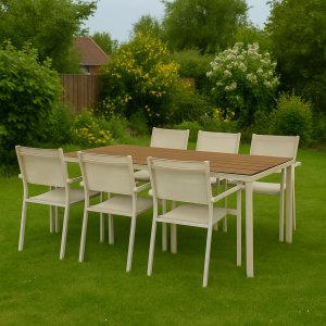 Spisegruppe; 6 stoler og spisebord 205 x 90 cm beige - Copacabana Spisegruppe; 6 stoler og spisebord 205 x 90 cm beige - Copacabana