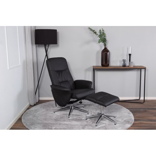 Julius recliner lenestol med fotskammel - Svart PU Julius recliner lenestol med fotskammel - Svart PU