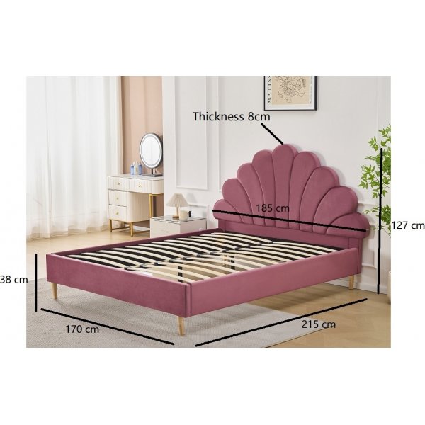 Saga sengeramme med sengegavl 160 x 200 cm - Rosa flyel