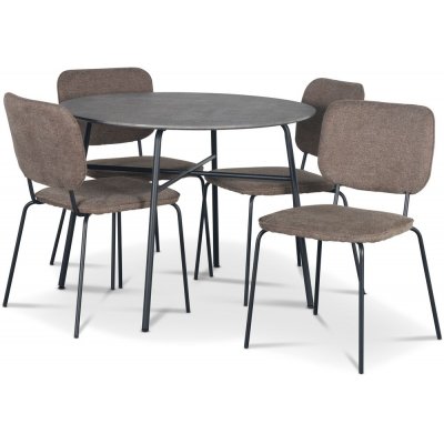 Tofta spisegruppe Ø100 cm bord i betongimitasjon + 4 stk Lokrume brune stoler