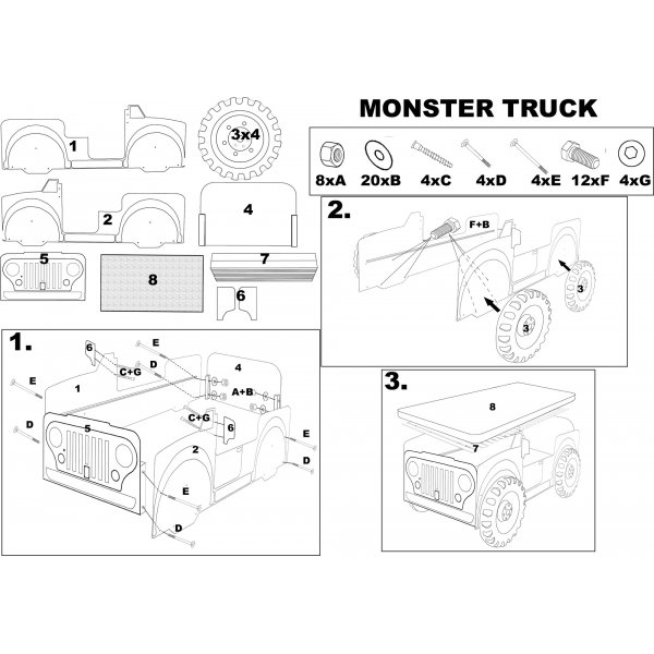 Monster truck sprinkelseng - 90 x 190 cm
