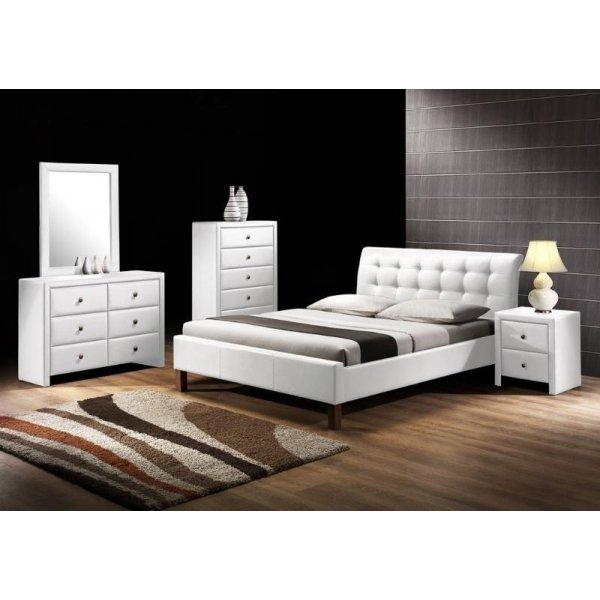 Klara sengeramme og hodegavl - Hvitt økoskinn Klara sengeramme og hodegavl - Hvitt økoskinn