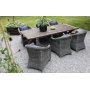 Oxford utendrs spisegruppe: brunsyret bord 220 cm, inkludert 6 stk. Mercury lenestoler i gr kunstrotting