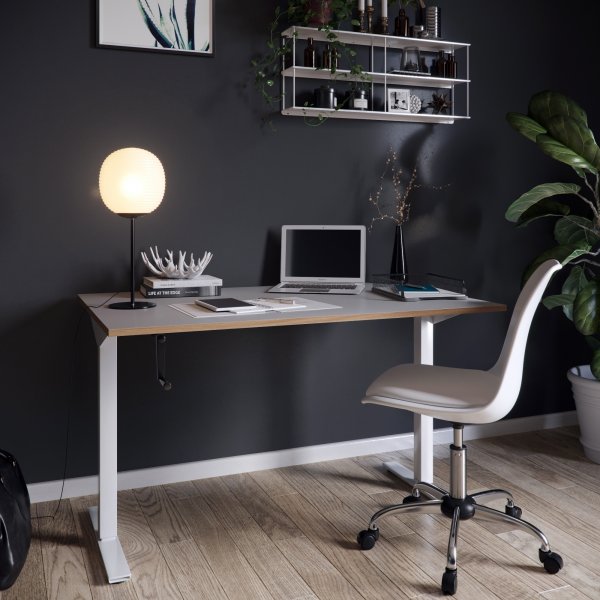 Wedge skrivebord, med manuell heve- og senkefunksjon - Hvit HPL