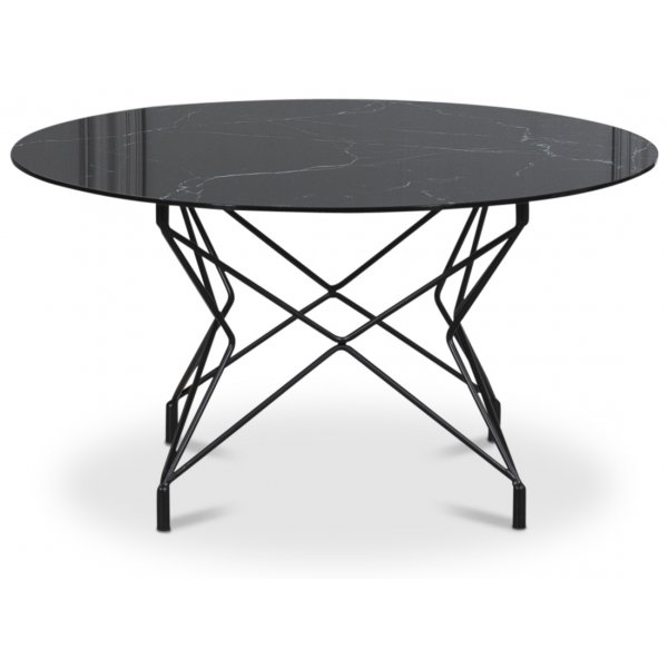 Sofabord Star 90 cm - Svart marmorert glass / Svart understell
