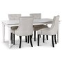 Paris spisegruppe hvitt bord med 4 Tuva Eastport stoler i beige stoff