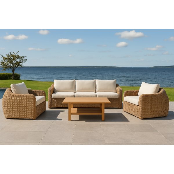 Eksklusivt loungesett; 2 lenestoler med 3-seters sofa og bord - Malibu