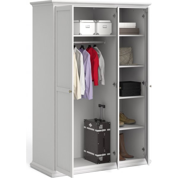 Paris garderobe med 3 drer - Hvit