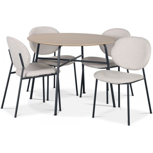 Tofta spisegruppe 100 cm bord i lyst tre + 4 stk. Tofta beige stoler