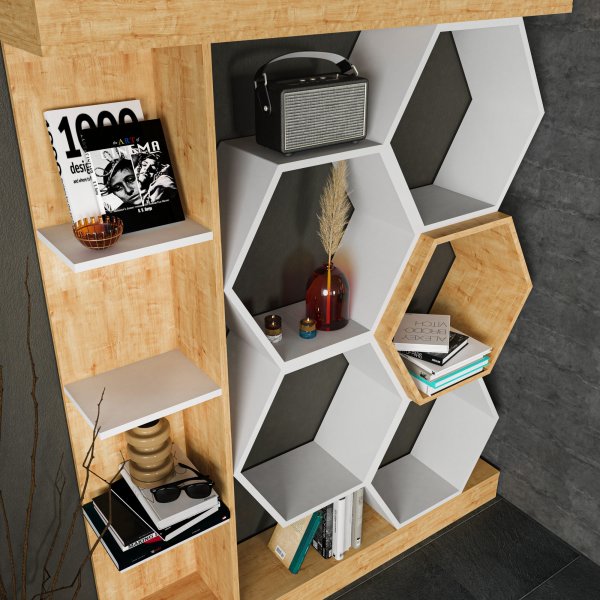 Sueno bokhylle - Hvit/eik Sueno bokhylle - Hvit/eik