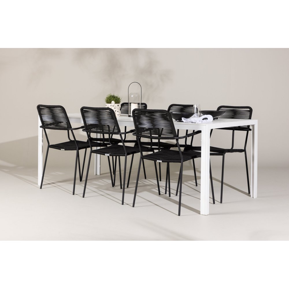 Pause uteservering sett med 6 Lindos stoler - Hvit/Sort - Spisegrupper hage, Hagegrupper, Hagemøbler