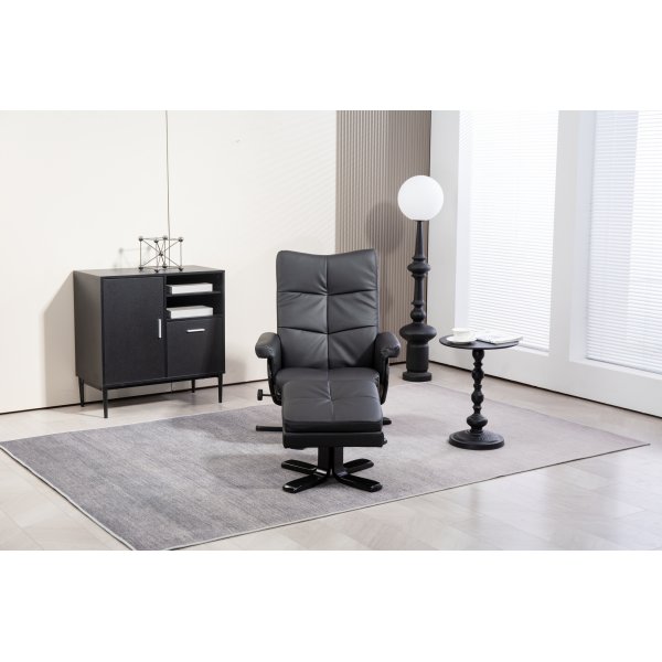 Duvns reclinerlenestol med fotskammel - Svart PU