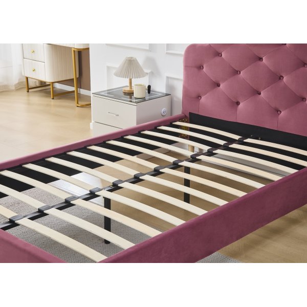 Lemings sengeramme med sengegavl - Rosa fløyel - 120 x 200 cm Lemings sengeramme med sengegavl - Rosa fløyel - 120 x 200 cm