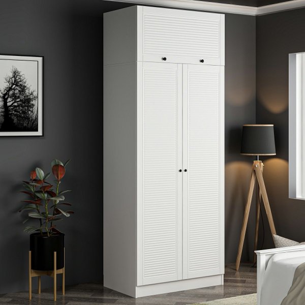 Larett garderobe med overskap, 90 cm - Hvit Larett garderobe med overskap, 90 cm - Hvit