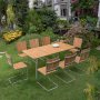 Mllan utegruppe i teak: 8 stoler med spisebord 176x90 cm