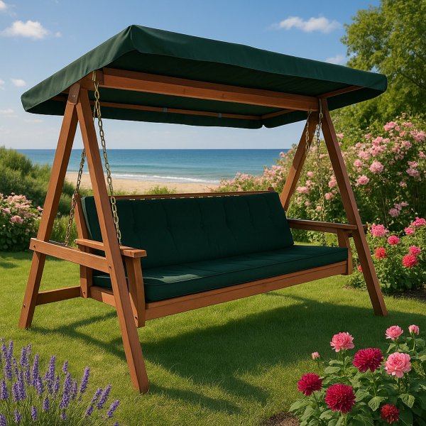 Sammenleggbar hengekøye i tre med grønt tak Sammenleggbar hengekøye i tre med grønt tak