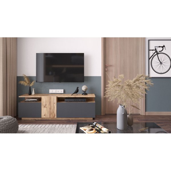 Future mediebenk 6 - Furu/antrasitt Future mediebenk 6 - Furu/antrasitt