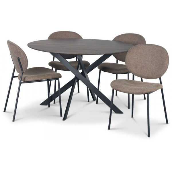 Hogrn spisegruppe 120 cm bord i mrkt tre + 4 stk Tofta brune stoler