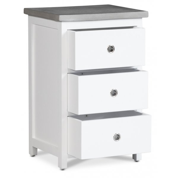 Nattbord Hugo med 3 skuffer - Hvit/sement