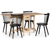 Fårö spisegruppe; Fårö klaffbord i whitewash med 4 svarte Castor pinnestoler Fårö spisegruppe; Fårö klaffbord i whitewash med 4 svarte Castor pinnestoler