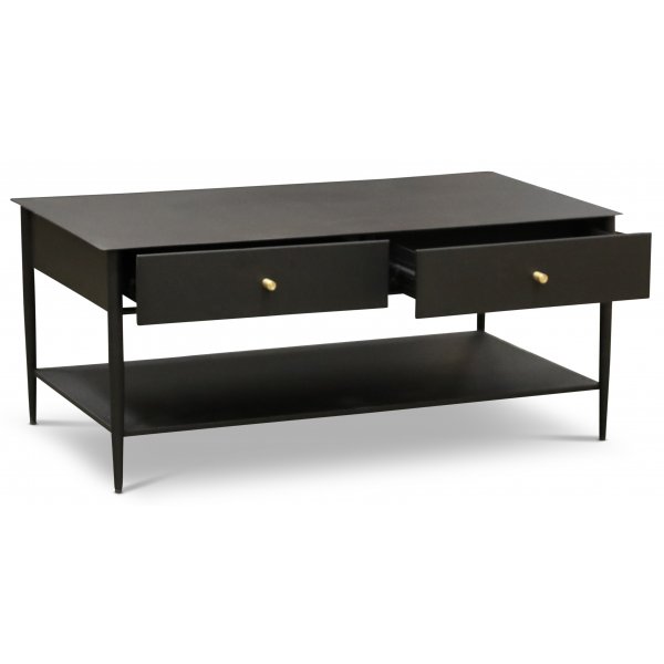 Flash salongbord med skuffer - Sort metall med messing knotter Flash salongbord med skuffer - Sort metall med messing knotter