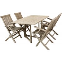 Saltö utespisegruppe, klaffbord på 140 cm med 4 spisestoler med armlener - Grå teak Saltö utespisegruppe, klaffbord på 140 cm med 4 spisestoler med armlener - Grå teak