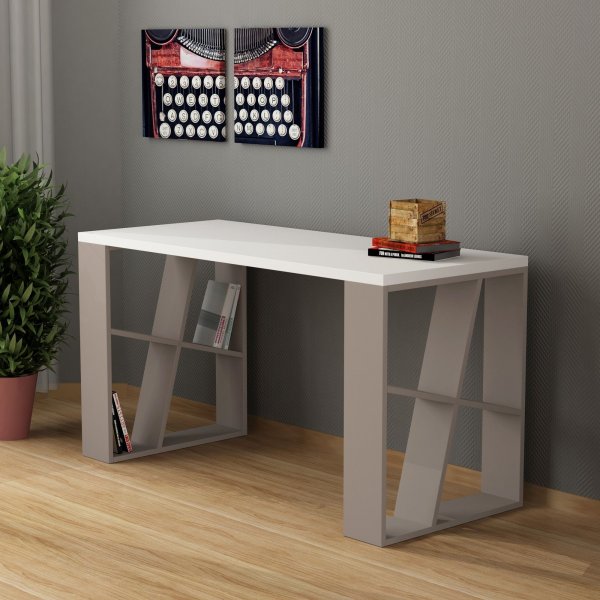 Honey skrivebord - Hvit/lys mokka