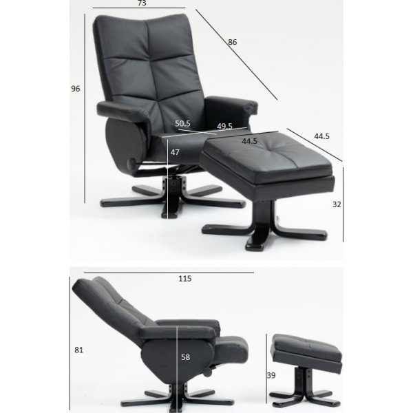 Duvns reclinerlenestol med fotskammel - Svart PU