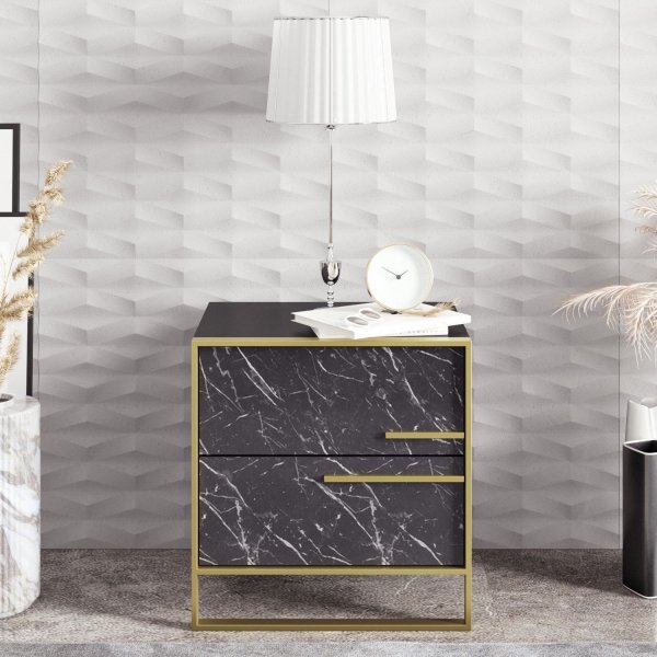 Polka nattbord - Gull/svart