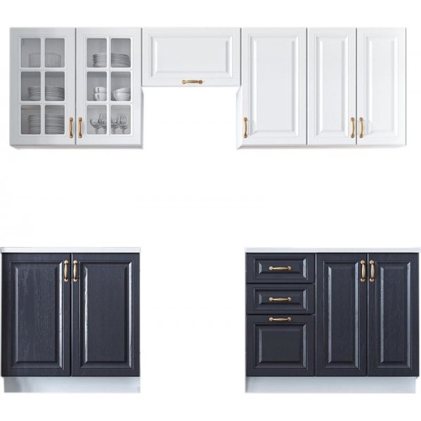Viktoria komplett kjøkken 240 cm - Hvit/mørkeblå Viktoria komplett kjøkken 240 cm - Hvit/mørkeblå