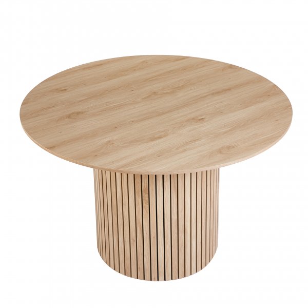 Ludvig spisebord Ø120 cm i eik med 4 Brandon lenestoler i svart med tausete Ludvig spisebord Ø120 cm i eik med 4 Brandon lenestoler i svart med tausete