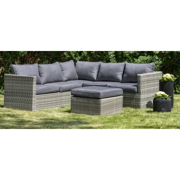 Boviken hjørnesofa med fotskammel - Grå kunstrotting Boviken hjørnesofa med fotskammel - Grå kunstrotting