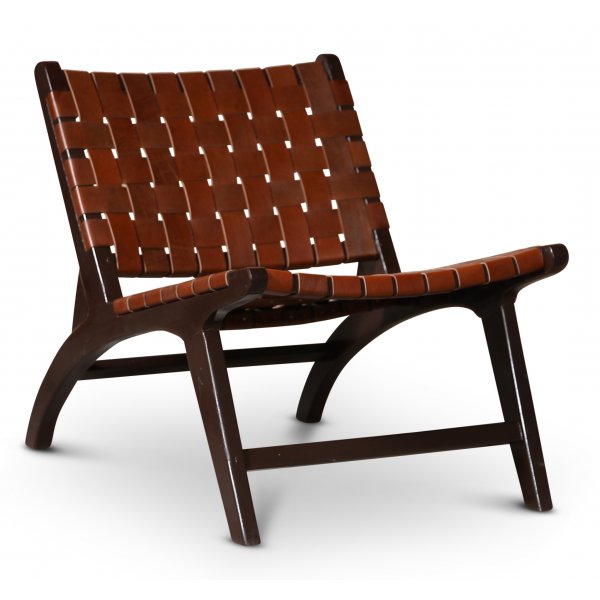 Lenestol Porto - Mrk brun teak / Brunt skinn