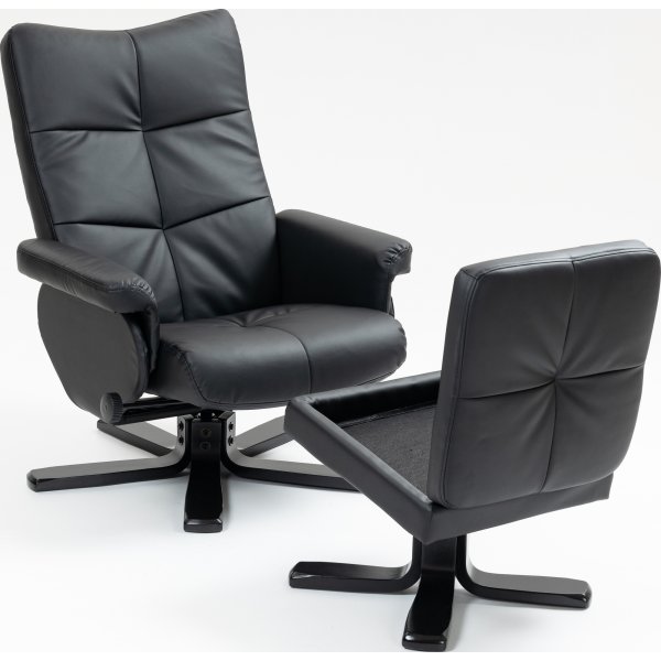 Duvnäs reclinerlenestol med fotskammel - Svart PU Duvnäs reclinerlenestol med fotskammel - Svart PU
