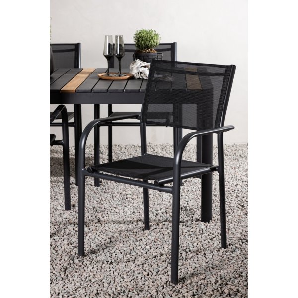 Togo uteservering med 4 Santorini stoler - Svart/Teak Togo uteservering med 4 Santorini stoler - Svart/Teak