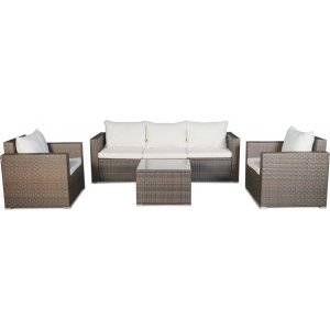 Yngsjö friluftsgruppe; 3-seters sofa med bord og 2 lenestoler - Brun syntetisk rotting Yngsjö friluftsgruppe; 3-seters sofa med bord og 2 lenestoler - Brun syntetisk rotting