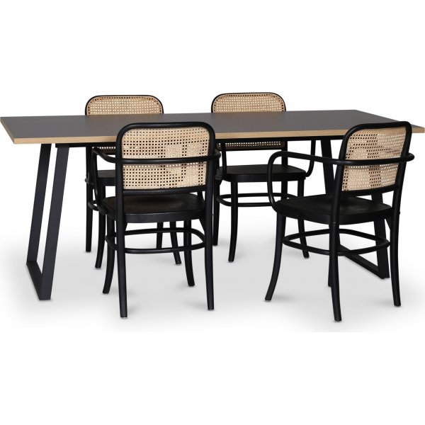 Edge 3.0 spisegruppe 190x90 cm inkludert 4 stk. svarte Nemis karmstoler - gr hytrykkslaminat (HPL)