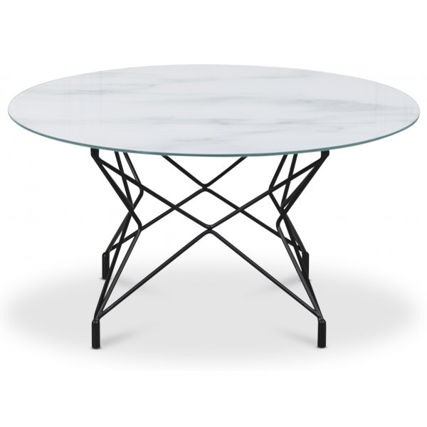 Sofabord Star 90 cm - Hvitt marmorert glass / Svart underdel