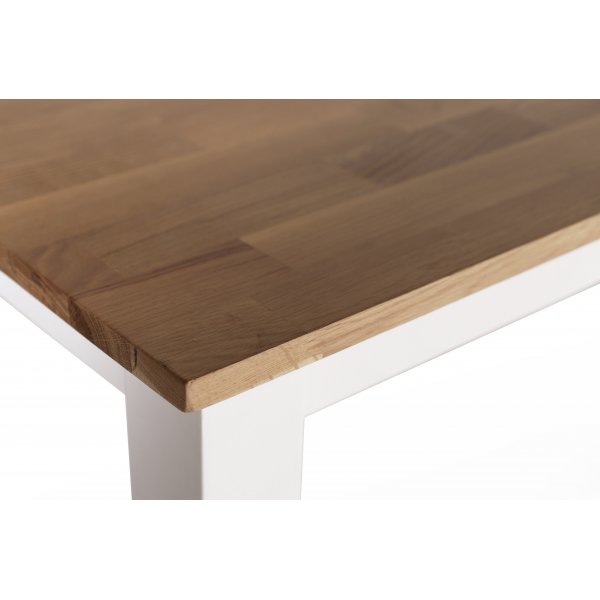 Spisegruppe; Bord med 6 stoler med seter - Hvit / Oljet eik - Daln