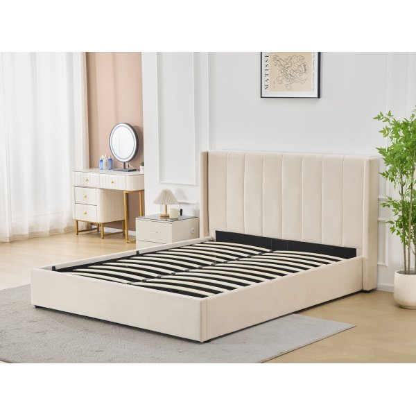 Bianca sengeramme med sengegavl og oppbevaring 180 x 200 cm - Beige Bianca sengeramme med sengegavl og oppbevaring 180 x 200 cm - Beige