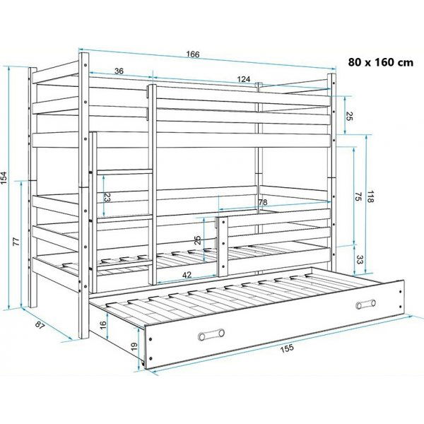 Eryk k�yeseng med ekstra seng - Alle farger og st�rrelser