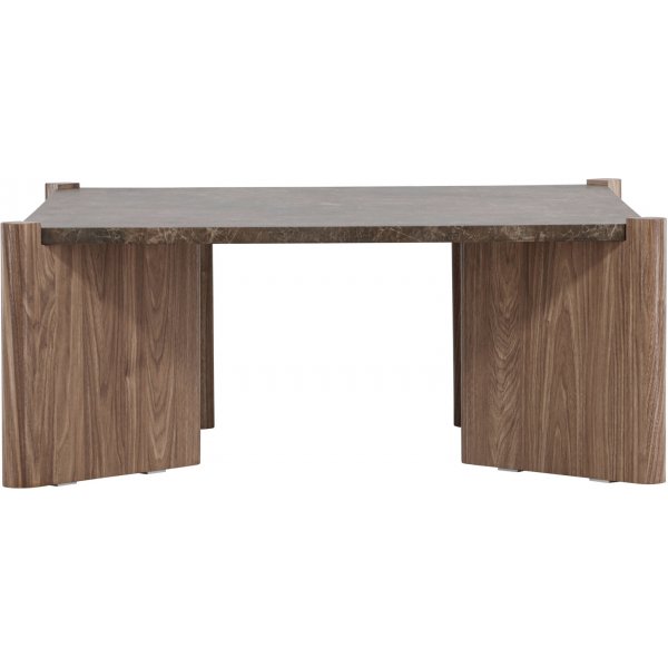 Salongbord Rogaland 100 x 100 cm - Brunt treverk med brunt marmorutseende