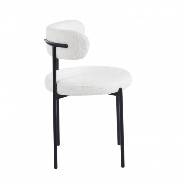 Wilma-stol i hvit teddy med svarte ben
