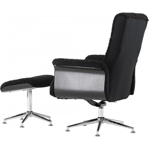 Hagn hvilestol med fotskammel - Sort / Krom + Tekstilrens for mbler