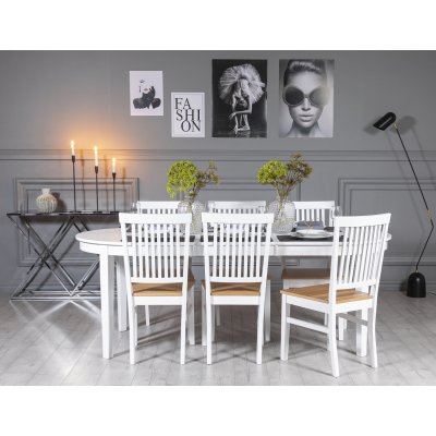 Gåsö spisegruppe: Bord 160/210 cm inkludert 6 Fårö stoler - Hvit/Eik