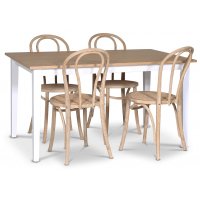 Fårö spisegruppe; spisebord 140x90 cm - Hvit / oljet eik med 4 stk Danderyd No.18 stoler whitewash Fårö spisegruppe; spisebord 140x90 cm - Hvit / oljet eik med 4 stk Danderyd No.18 stoler whitewash