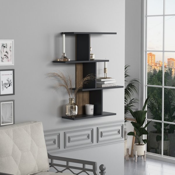 Karbon vegghylle - Antrasitt/valnøtt Karbon vegghylle - Antrasitt/valnøtt