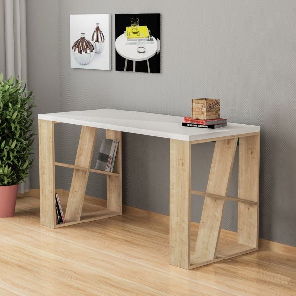 Honey skrivebord - Hvit/eik